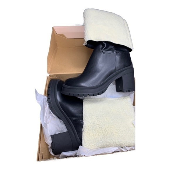 Just Fab Fold Over Heeled Boot Black Caviar NIB - Picture 3 of 12